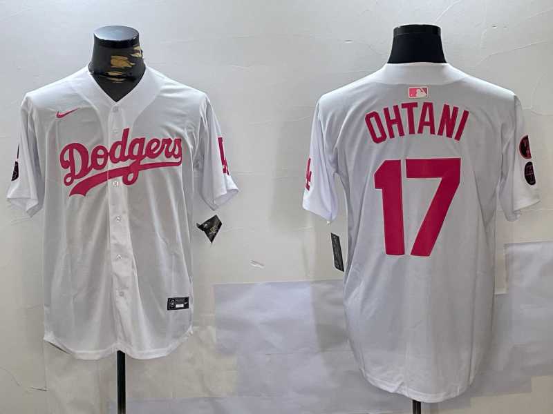 Men%27s Los Angeles Dodgers #17 Shohei Ohtani Number White Pink Limited Cool Base Stitched Jersey->los angeles dodgers->MLB Jersey